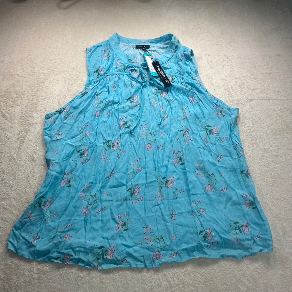 Papermoon Phoenix Tank Top Turquoise Floral Sleeveless Blouse 2XL New